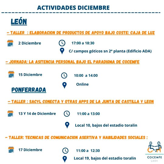 Actividades Cocemfe León en Diciembre